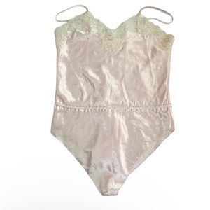 VTG Erika Taylor High Cut Pink Satin & Lace Teddy 80s Lingerie Centerfold Medium